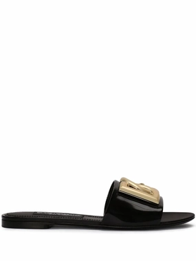Dolce & Gabbana polished calfskin sliders with DG logo Womens Shoes cheap promo