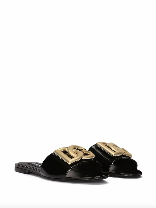 Dolce & Gabbana polished calfskin sliders with DG logo