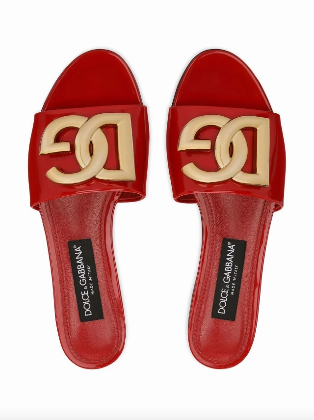 Dolce & Gabbana polished calfskin sliders with DG logo