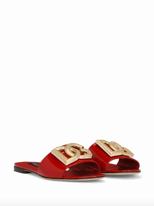 Dolce & Gabbana polished calfskin sliders with DG logo