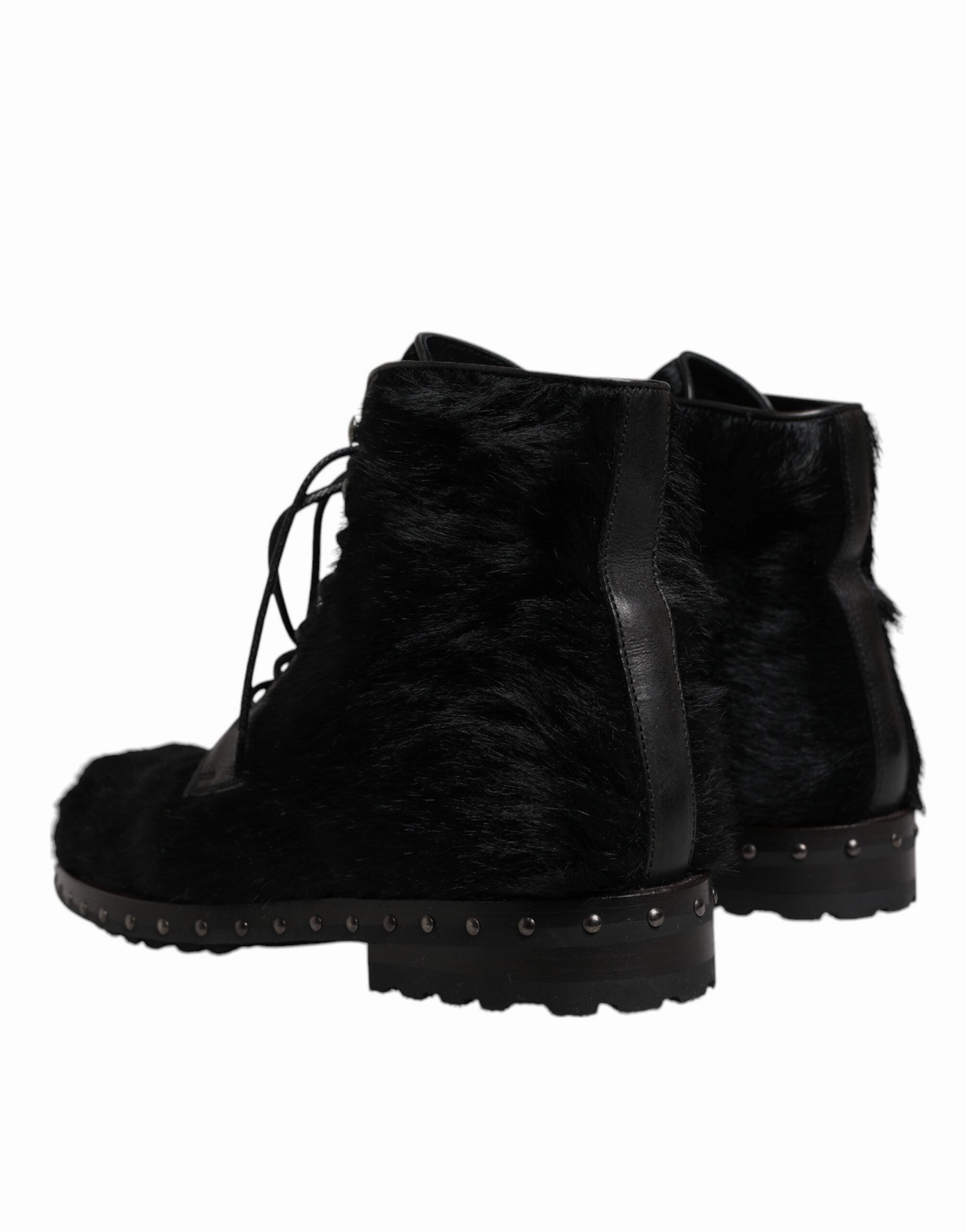 Dolce & Gabbana Pony Style Leather Mid Calf Boots Men's Shoes