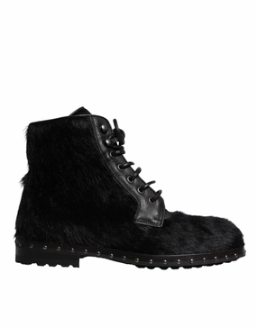 Dolce & Gabbana Pony Style Leather Mid Calf Boots Men's Shoes Mens Chukka Boots outlet deals