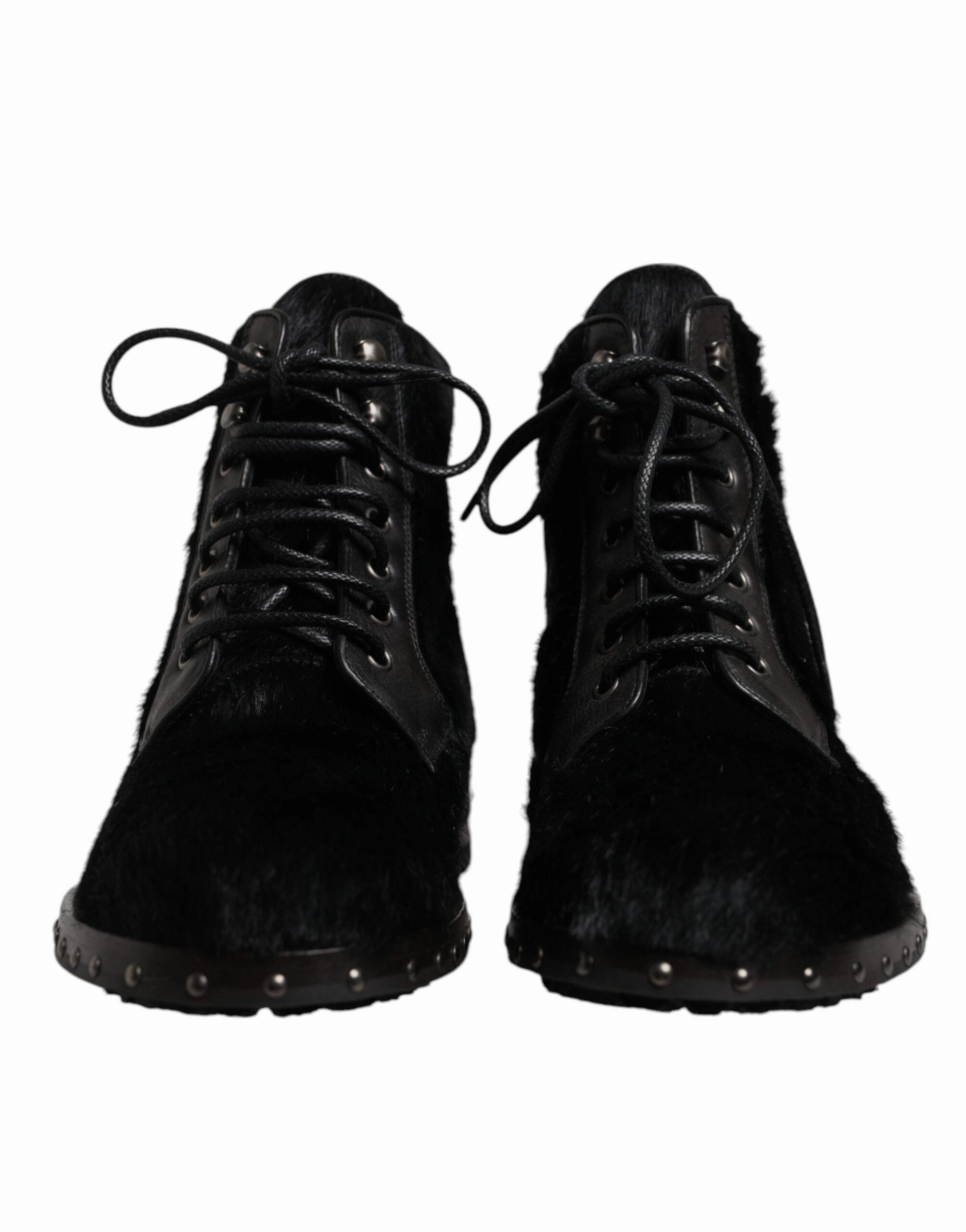 Dolce & Gabbana Pony Style Leather Mid Calf Boots Men's Shoes