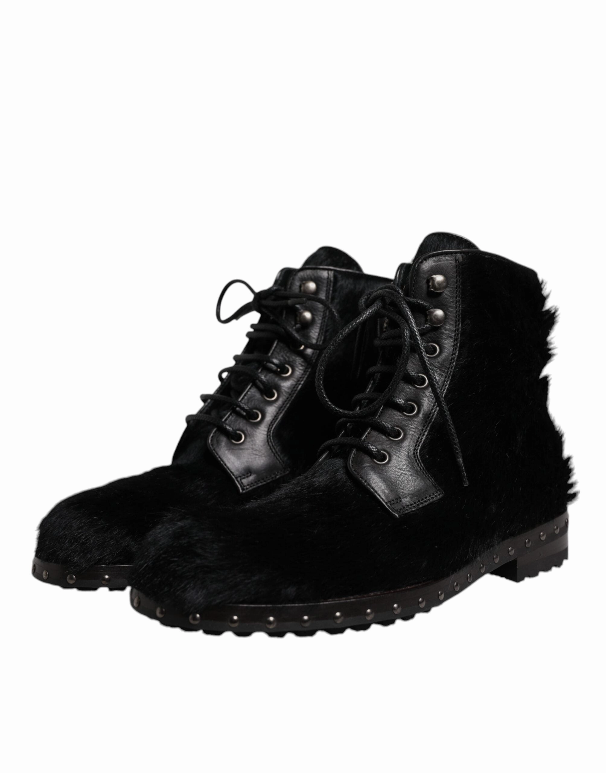 Dolce & Gabbana Pony Style Leather Mid Calf Boots Men's Shoes