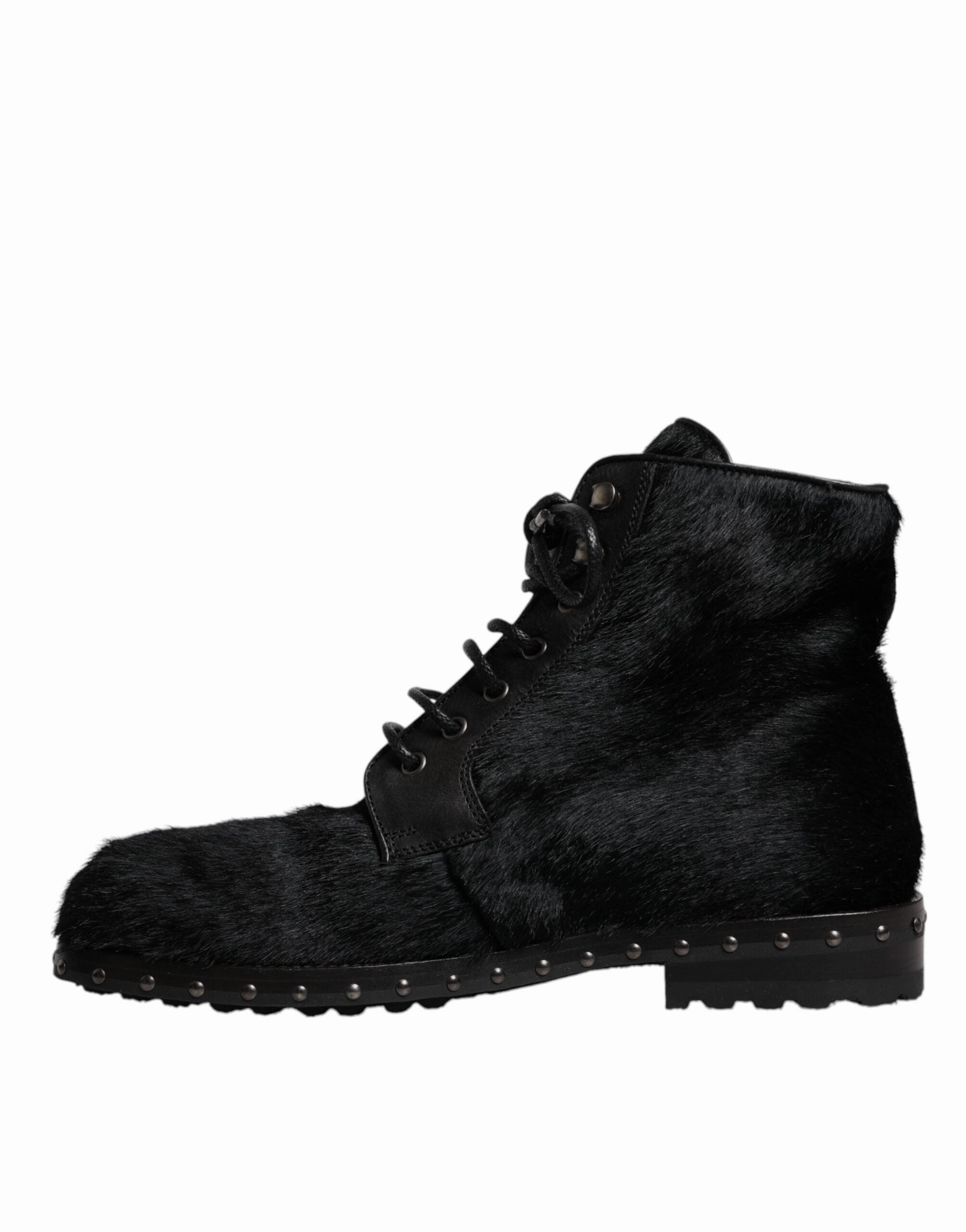 Dolce & Gabbana Pony Style Leather Mid Calf Boots Men's Shoes