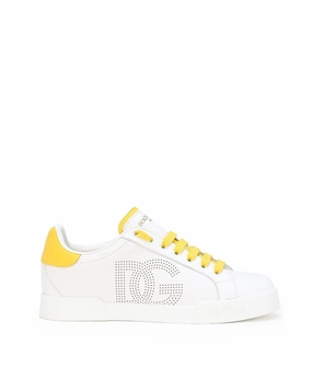 Dolce & Gabbana Portofino perforated-logo leather sneakers Womens Shoes cheap promo