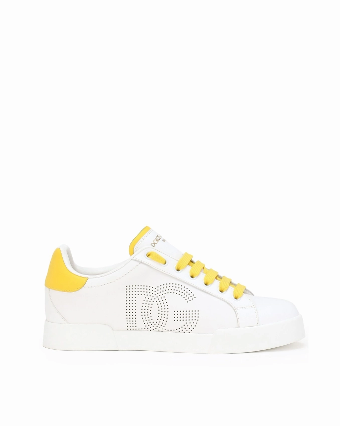 Dolce & Gabbana Portofino perforated-logo leather sneakers Womens Shoes cheap promo