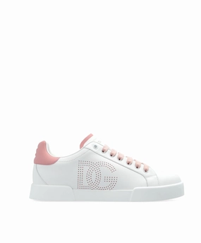 Dolce & Gabbana Portofino perforated-logo leather sneakers Womens Shoes cheap promo