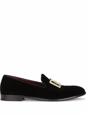 Dolce & Gabbana velvet slippers with DG logo Mens Shoes online flash sale
