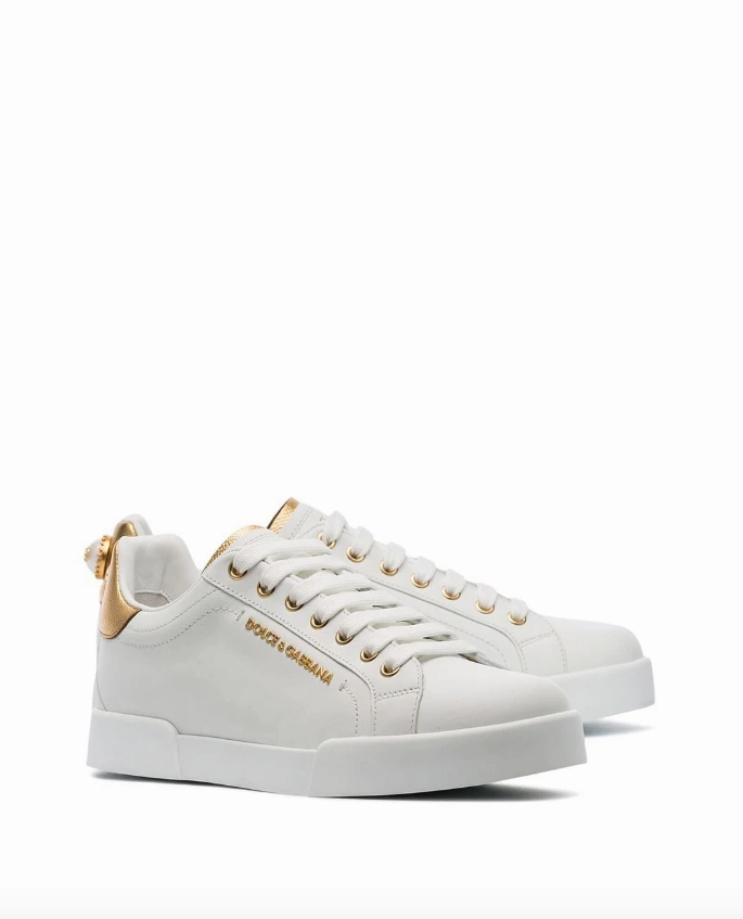 Dolce & Gabbana white pearl embellished leather sneakers