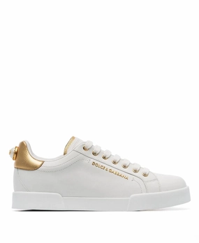 Dolce & Gabbana white pearl embellished leather sneakers Womens Shoes cheap promo