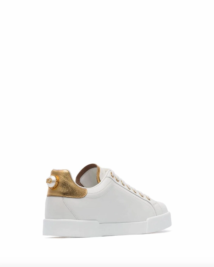 Dolce & Gabbana white pearl embellished leather sneakers