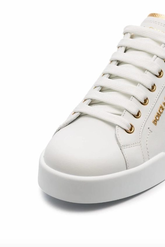 Dolce & Gabbana white pearl embellished leather sneakers
