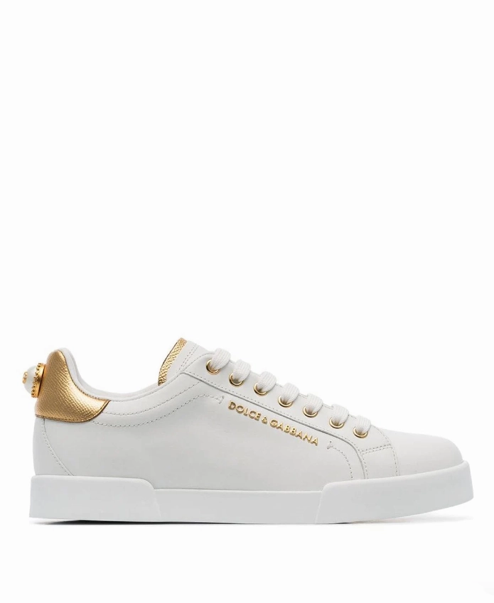 Dolce & Gabbana white pearl embellished leather sneakers Womens Shoes cheap promo