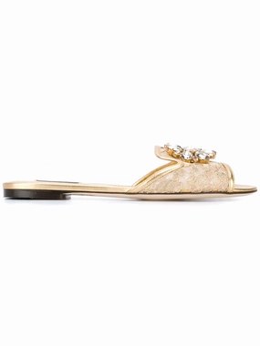 Dolce & Gabbana Women's Sandals Golden Cheap Womens Slide Sandals