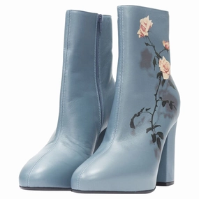 Dries Van Noten slate rose print block heel ankle boot Discount Boots for Women