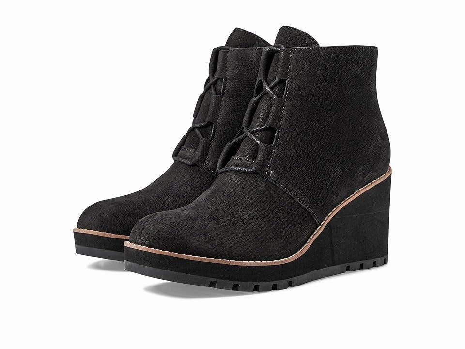 Eileen Fisher Alpine Boots Womens US 9.5 Black Leather Wedge Heel Bootie KHD2668