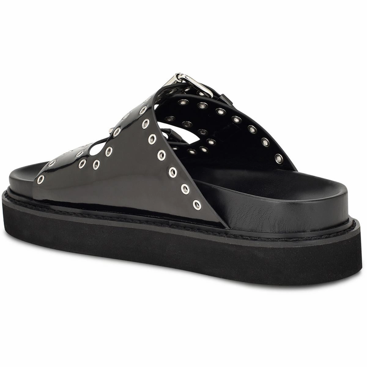 ELENY3 Womens Buckle Faux Leather Slide Sandals