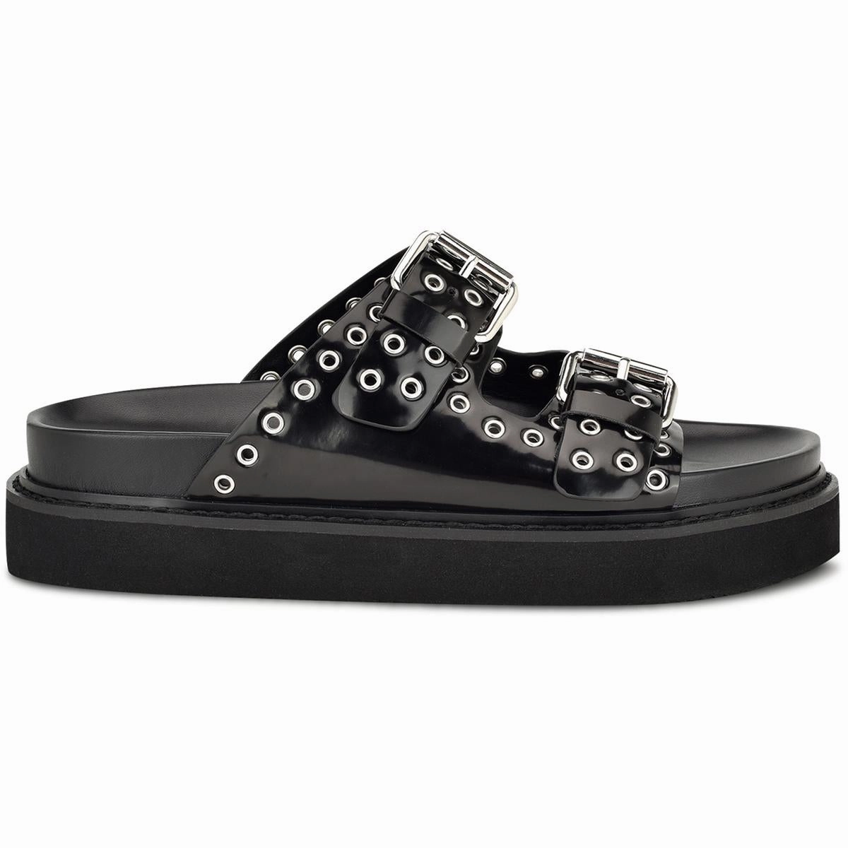 ELENY3 Womens Buckle Faux Leather Slide Sandals