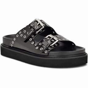 ELENY3 Womens Buckle Faux Leather Slide Sandals Buy Womens Sandals with promo