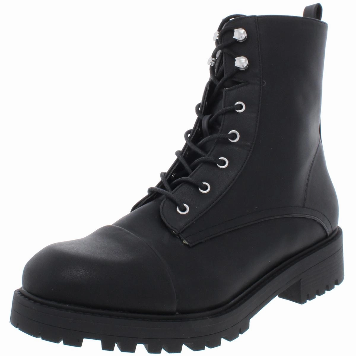 Elmhurst Womens Faux Leather Lug Soul Combat Boots