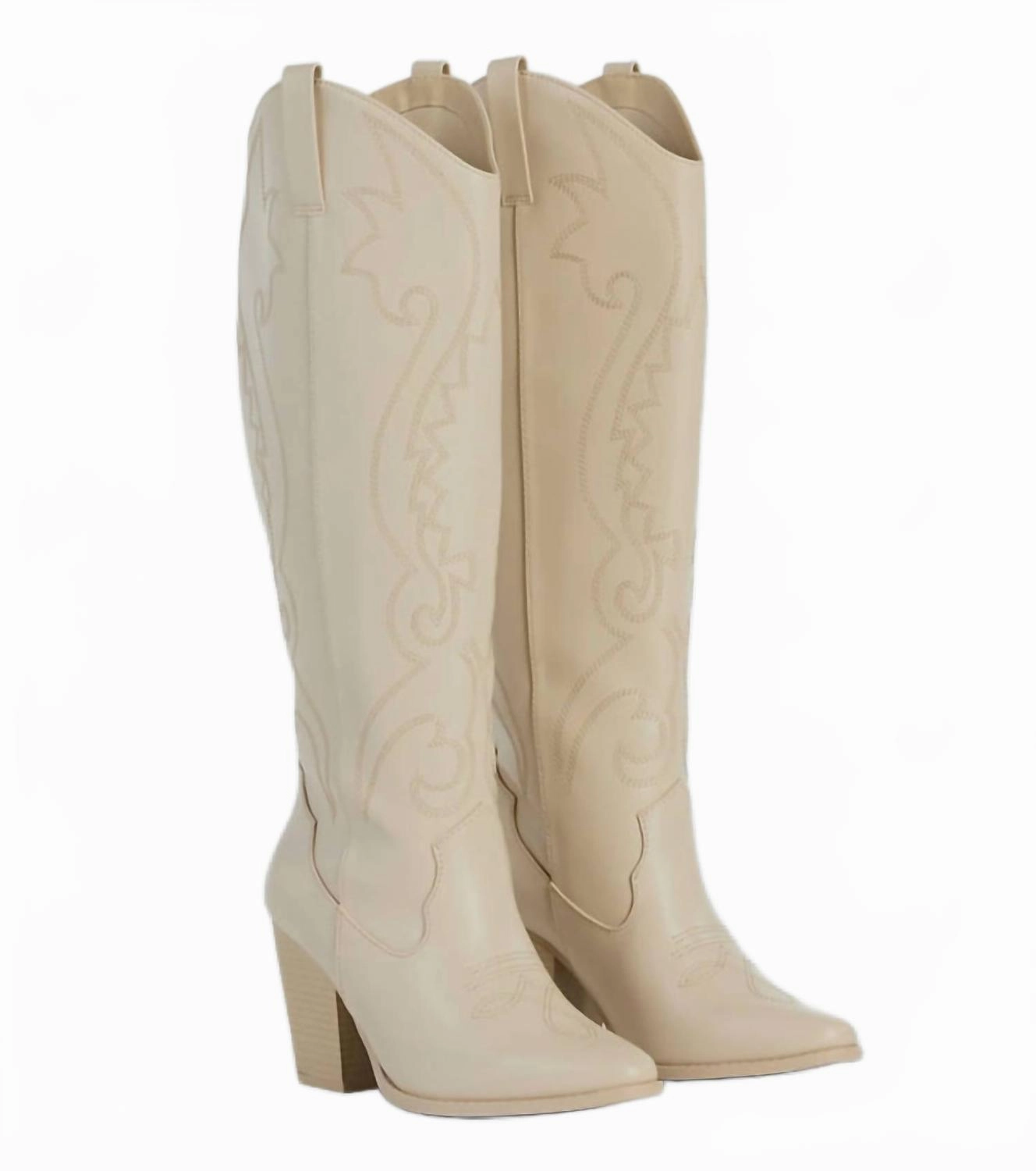 Embroidered Western Boots In Bone