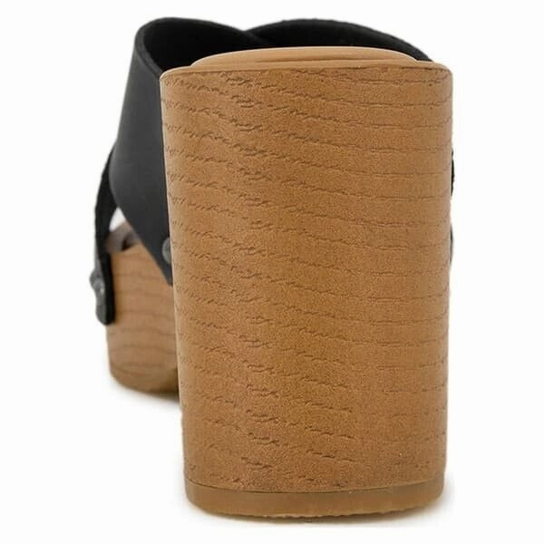 Esprit Mia Slide Womens Size 6 Black Leather Block Heel Slip-On Sandals KHD497