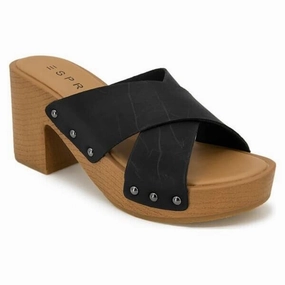Esprit Mia Slide Womens Size 6 Black Leather Block Heel Slip-On Sandals KHD497 Womens Sandals with big discounts