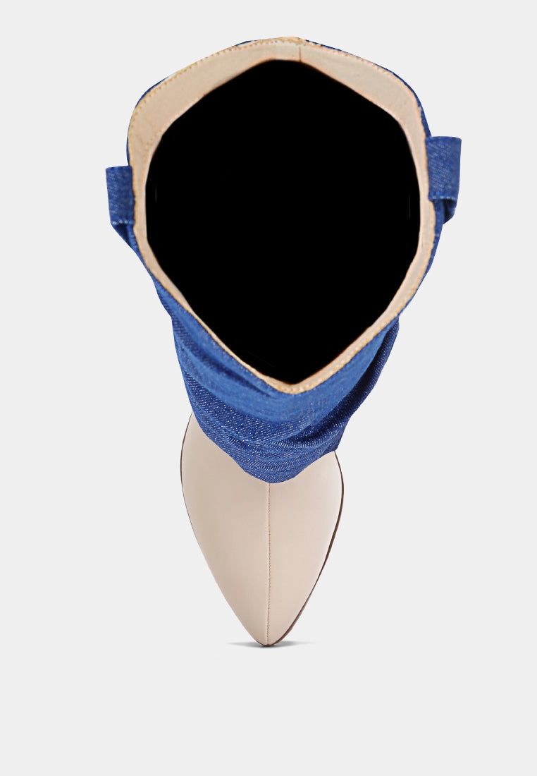 fab cowboy boots with denim sleeve detail