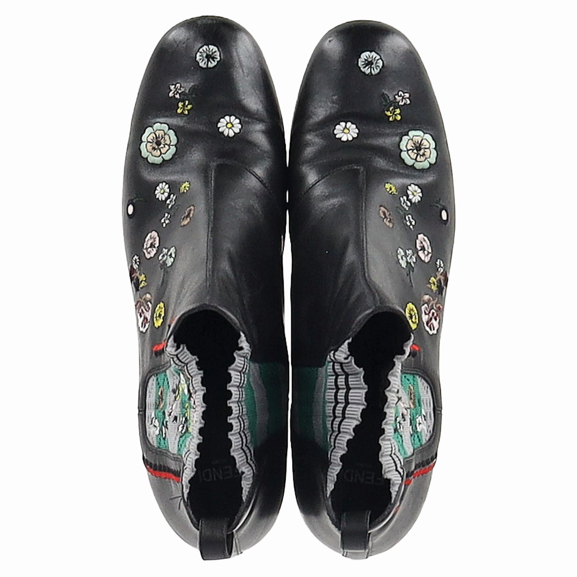Fendi Floral Ankle Boots in Black Leather