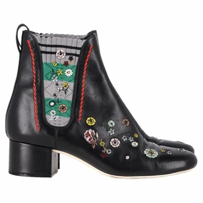 Fendi Floral Ankle Boots in Black Leather Womens Boots sale online