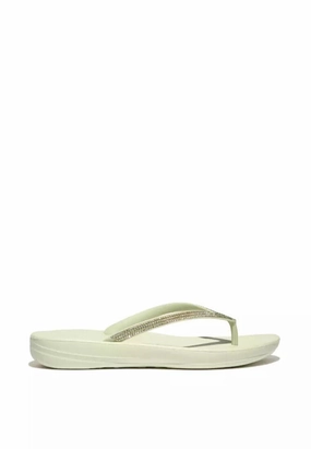 FitFlop Iqushion DG5-A32 Flip Flop Sandals Women's Minty Green Ombre Sparkle Stylish Womens Slides & Sandals