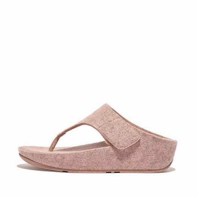 FitFlop Shuv E01 FR7-137 Toe Post Sandals Women's Beige Adjustable Felt Comfort