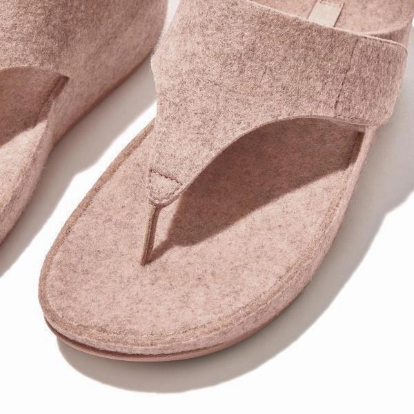 FitFlop Shuv E01 FR7-137 Toe Post Sandals Women's Beige Adjustable Felt Comfort