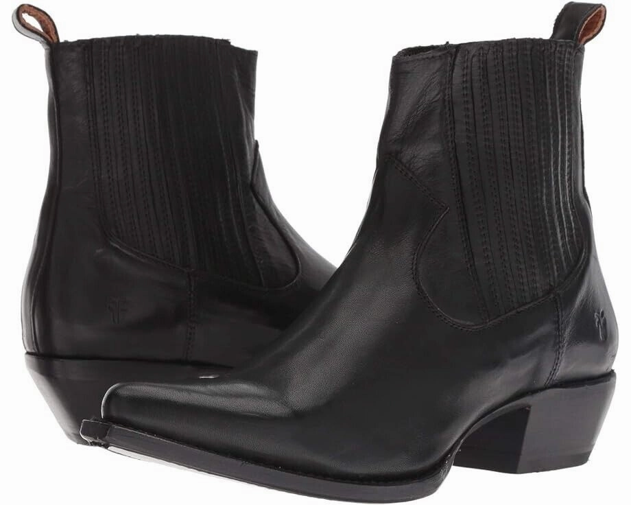 Frye Sacha Boots Women's US 9.5 Black Leather Block Heel Ankle Bootie ZPO1299 Womens Boot Deals Today
