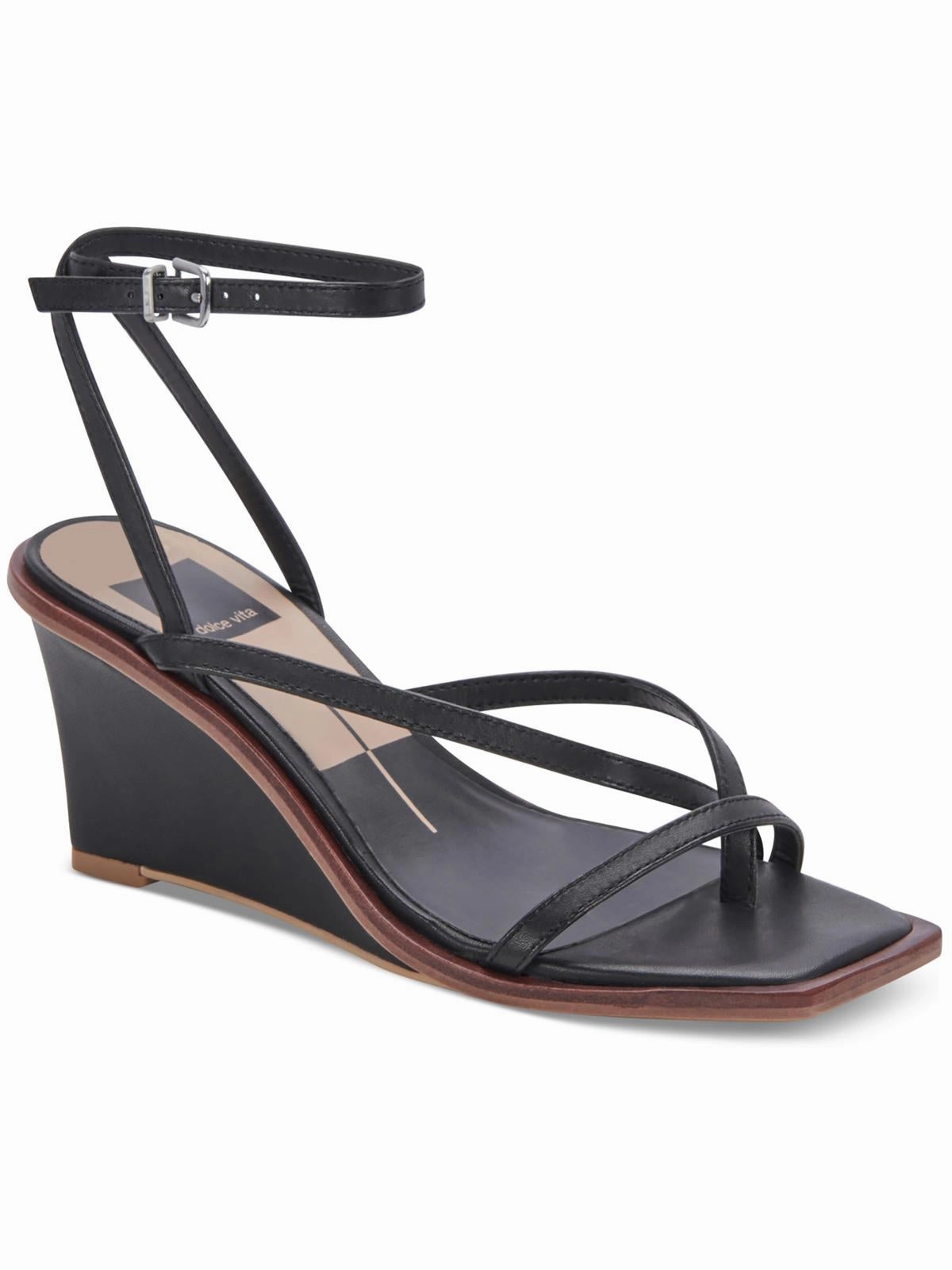 Gemini Womens Leather Ankle Strap Wedge Sandals