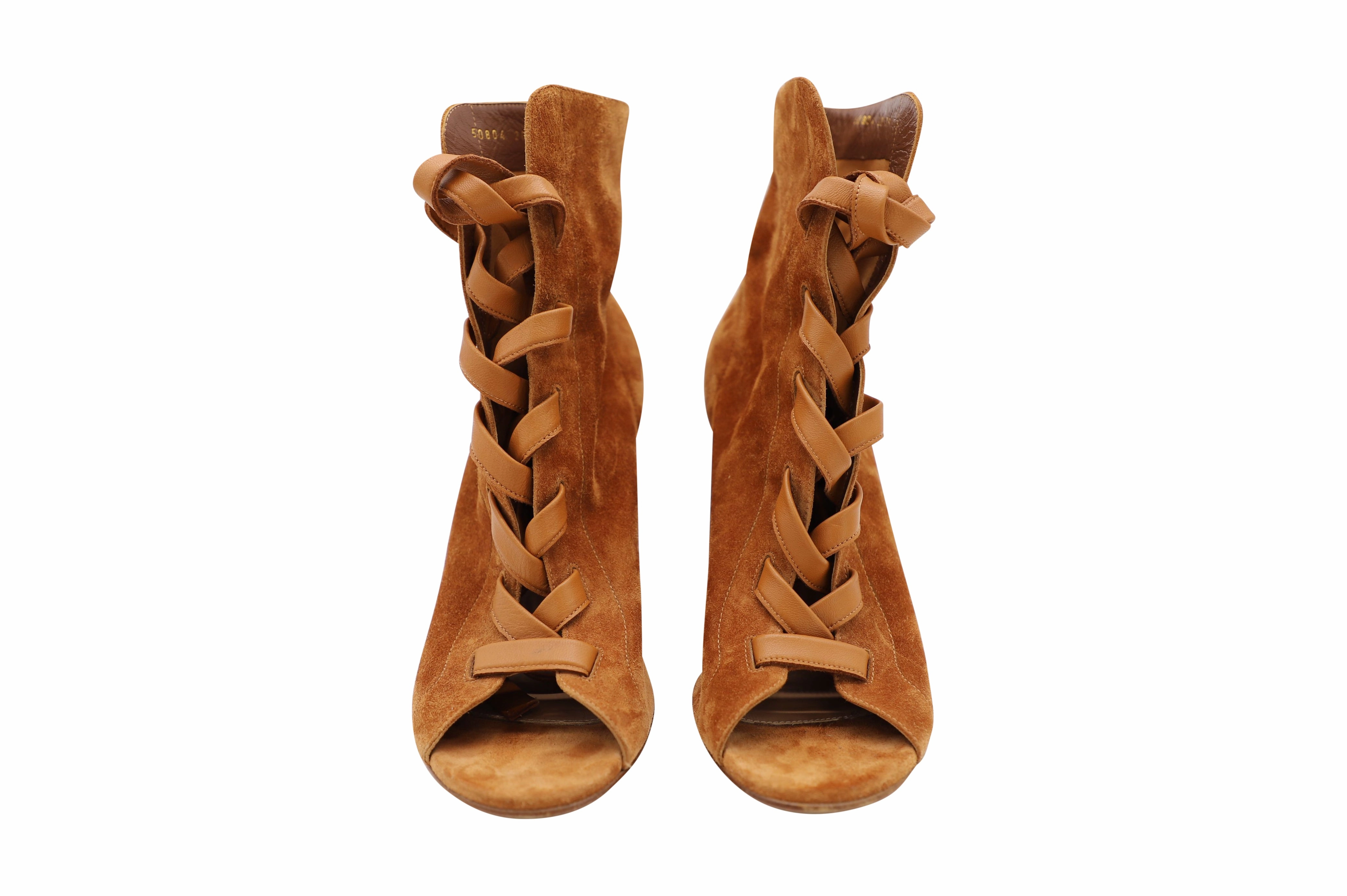 Gianvito Rossi Brooklyn Peep-Toe Ankle Boots in Brown Suede