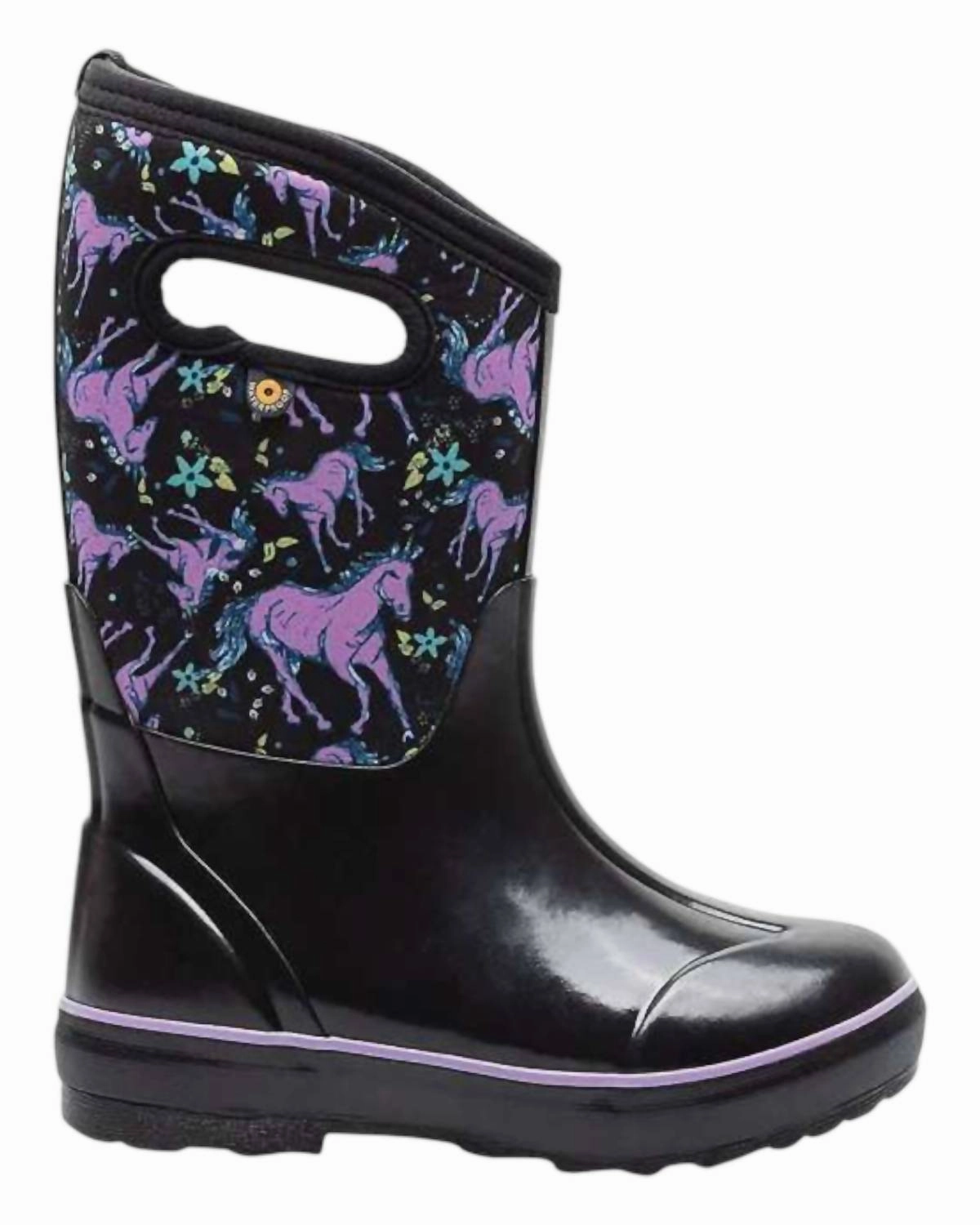 Girl's Classic Unicorn Boots In Black Multi