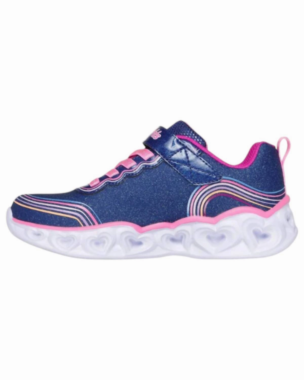 Girl's Heart Lights Retro Hearts Sneakers In Navy Multi