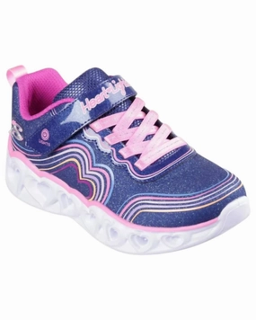 Girl's Heart Lights Retro Hearts Sneakers In Navy Multi Girls Athletic Shoes on sale