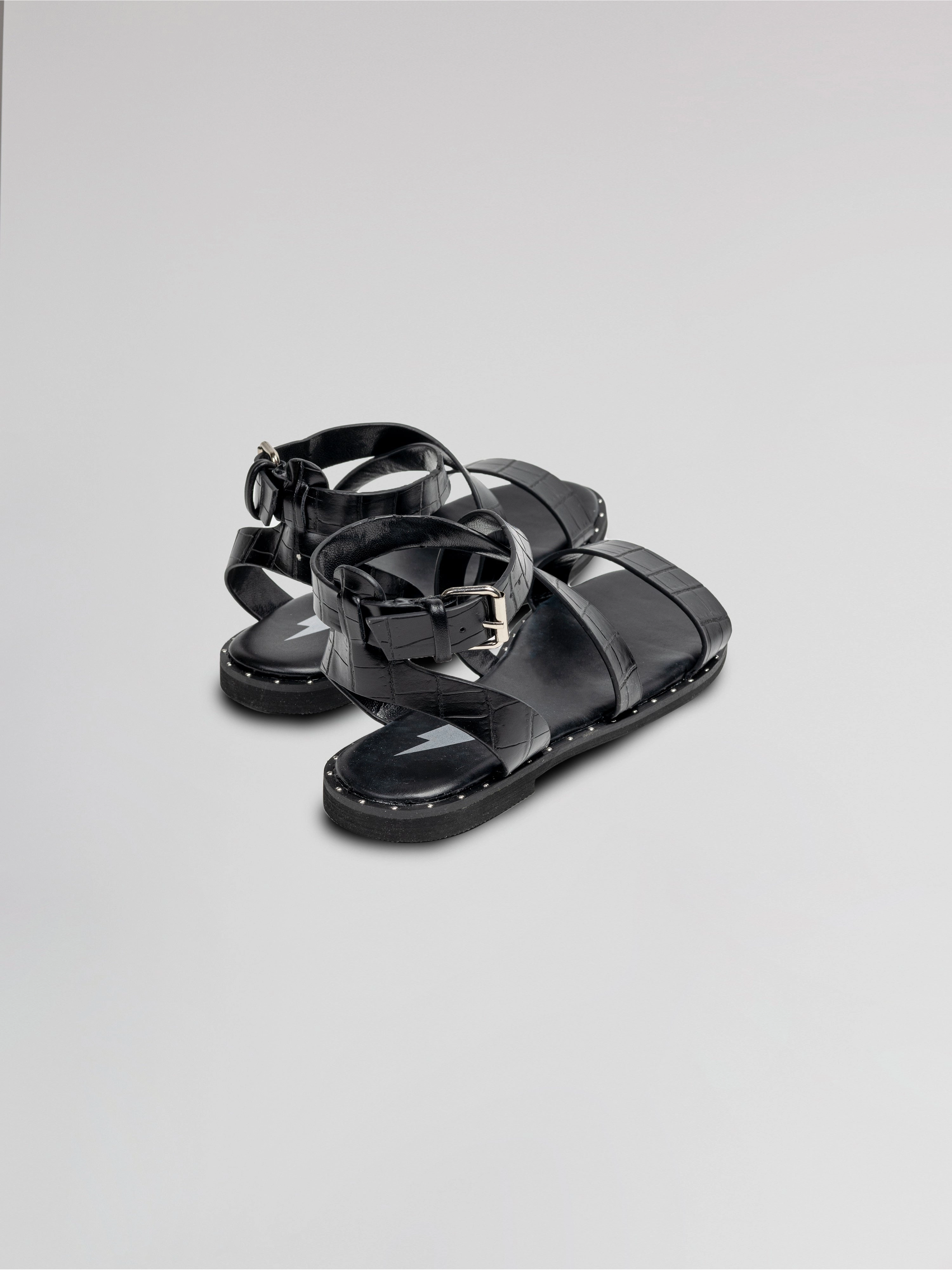 Girls Black Leather Strappy Sandals