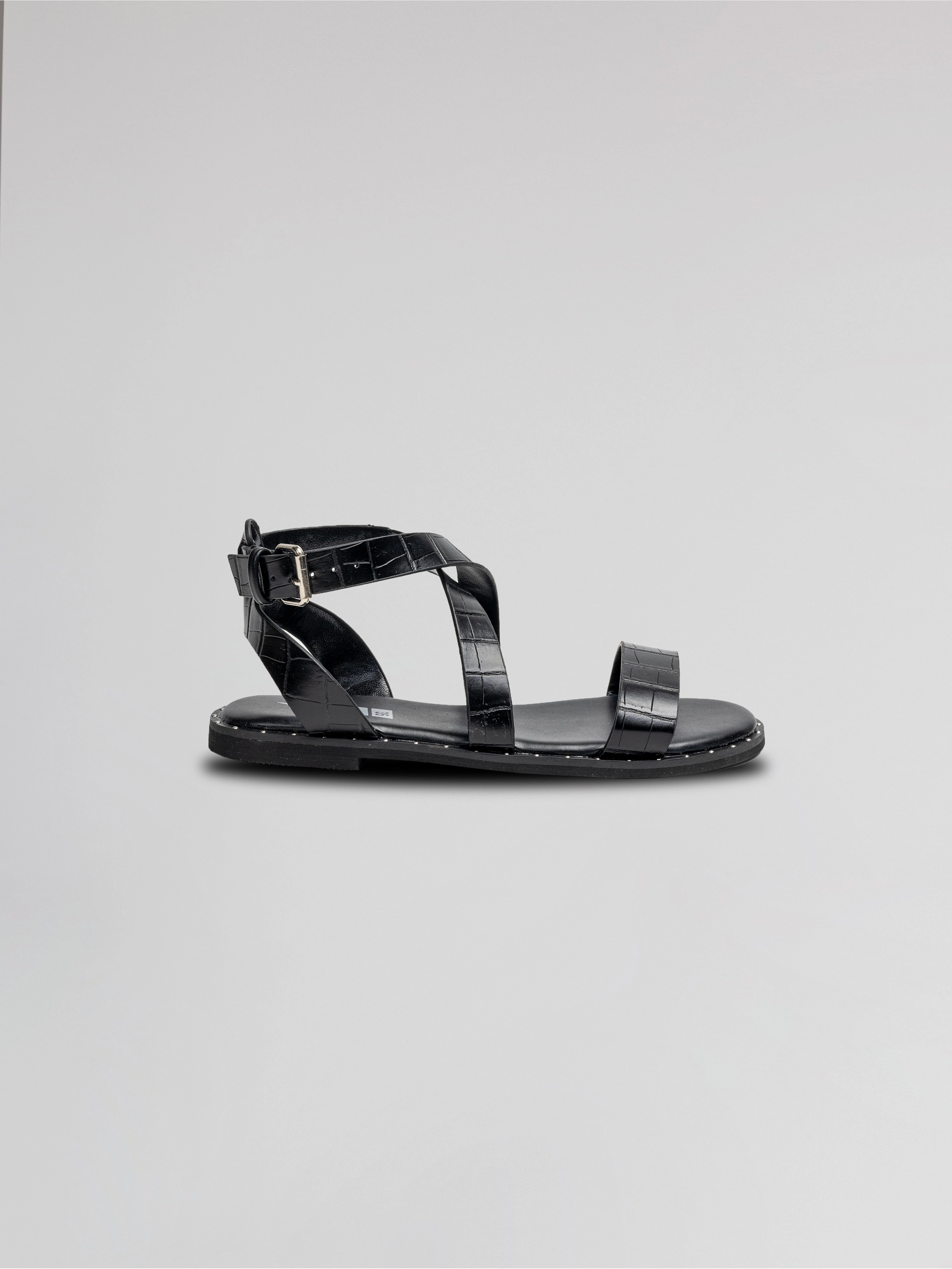 Girls Black Leather Strappy Sandals