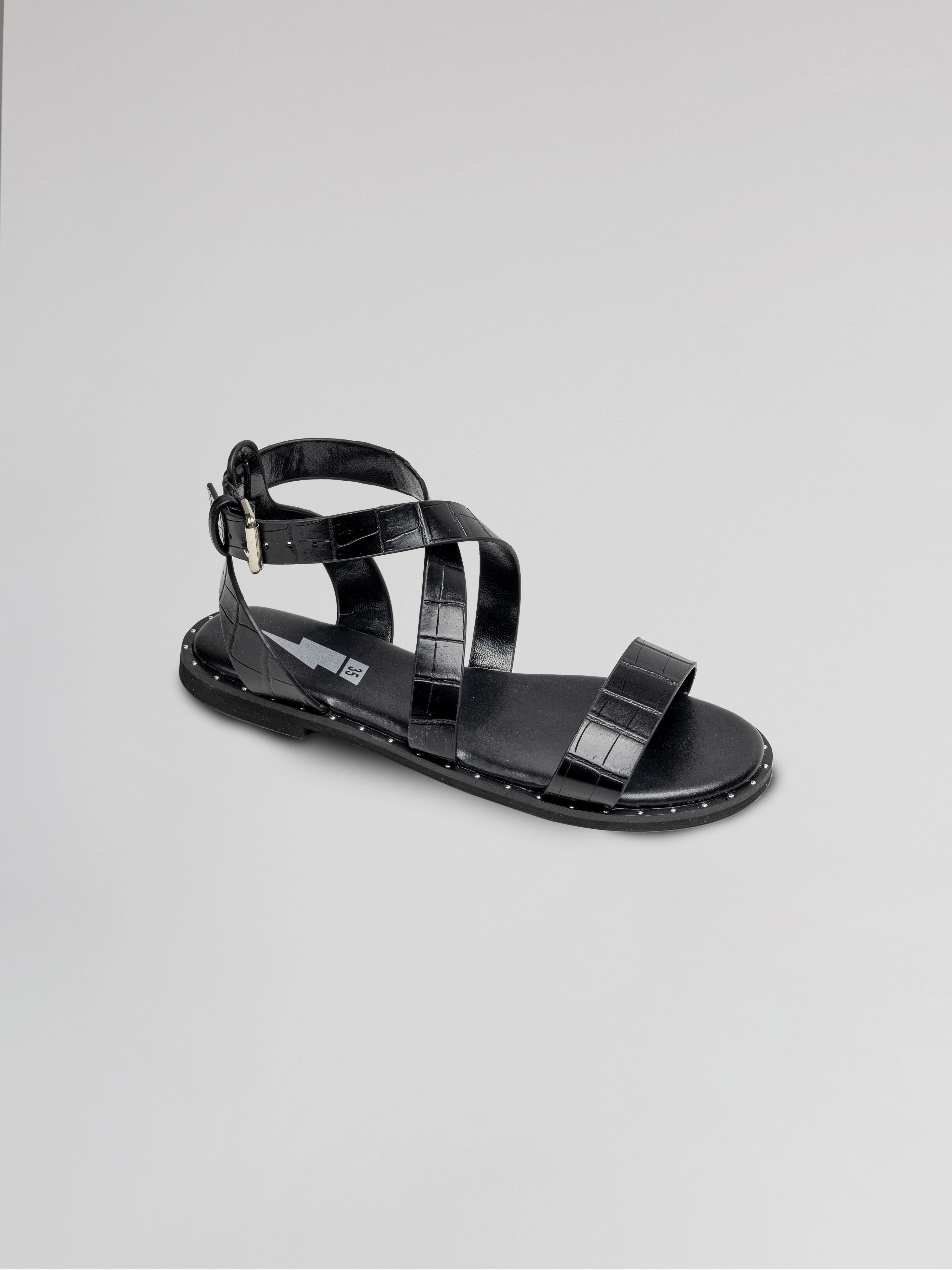 Girls Black Leather Strappy Sandals
