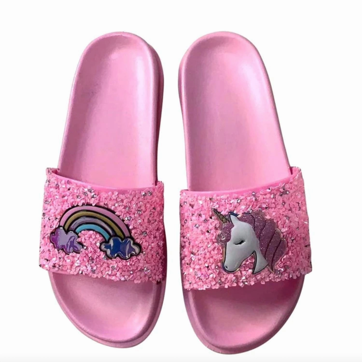 Girls Unicorn Glitter Slide Sandal In Pink Girls Sandals summer sale