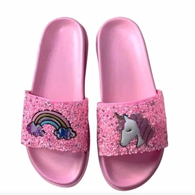 Girls Unicorn Glitter Slide Sandal In Pink Girls Sandals summer sale