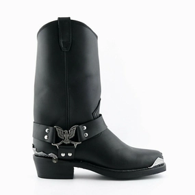 Grinders Mens Black Cowboy Biker Boots- Eagle Hi Cheap Mens Boots & Chukkas
