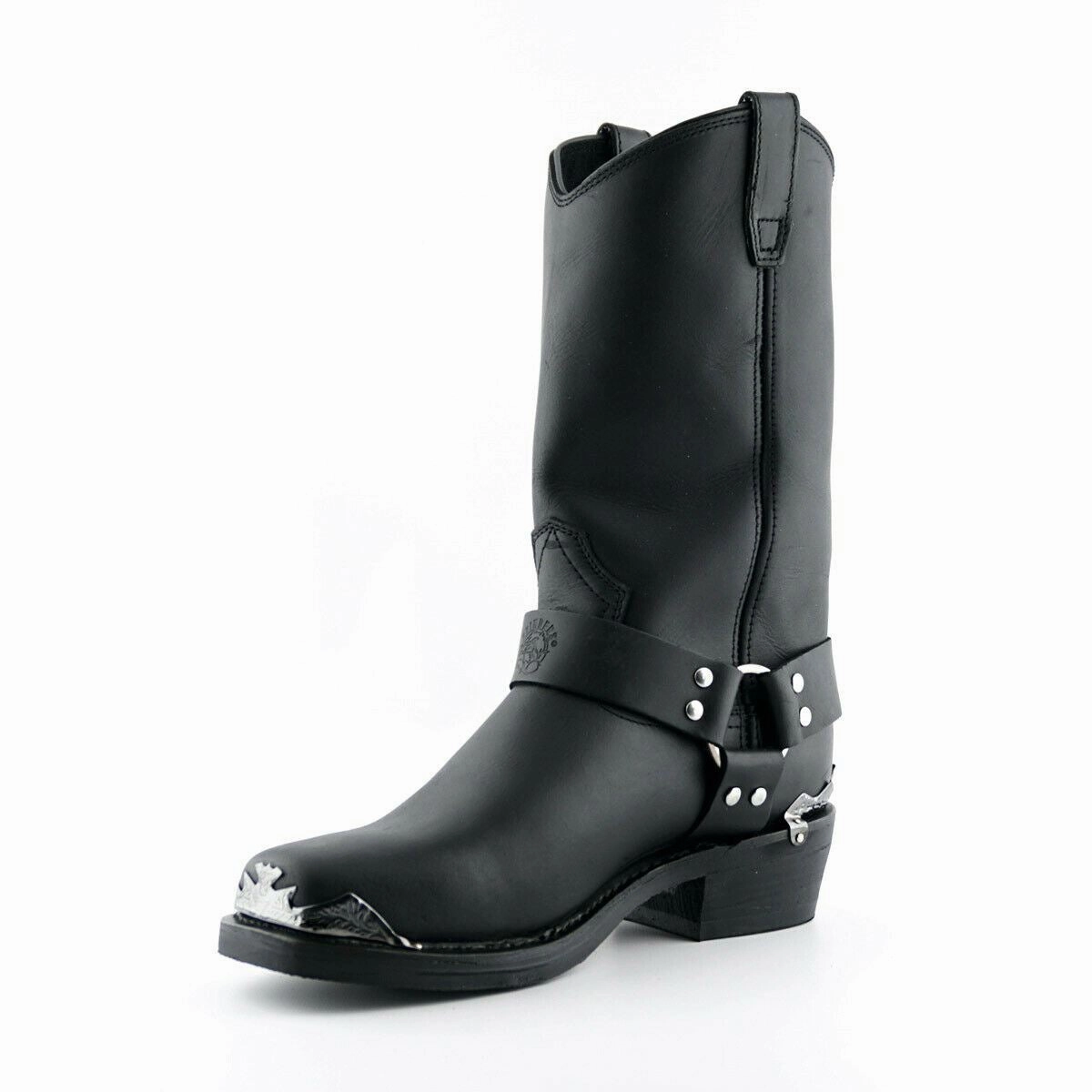 Grinders Mens Black Cowboy Biker Boots- Eagle Hi