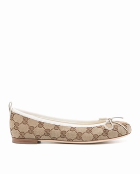 Gucci Beige & ebony canvas original GG ballerina Womens Shoes cheap promo