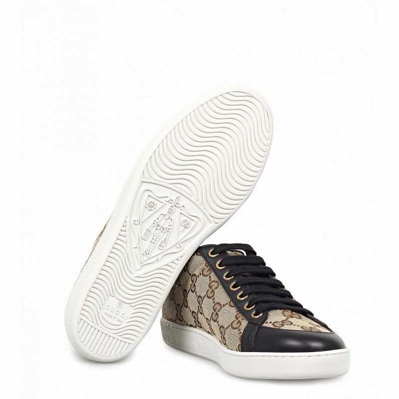 Gucci Beige & ebony original GG canvas Brooklyn lace-up sneakers