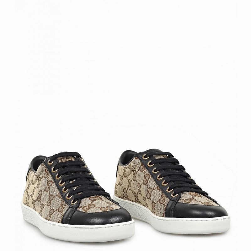 Gucci Beige & ebony original GG canvas Brooklyn lace-up sneakers